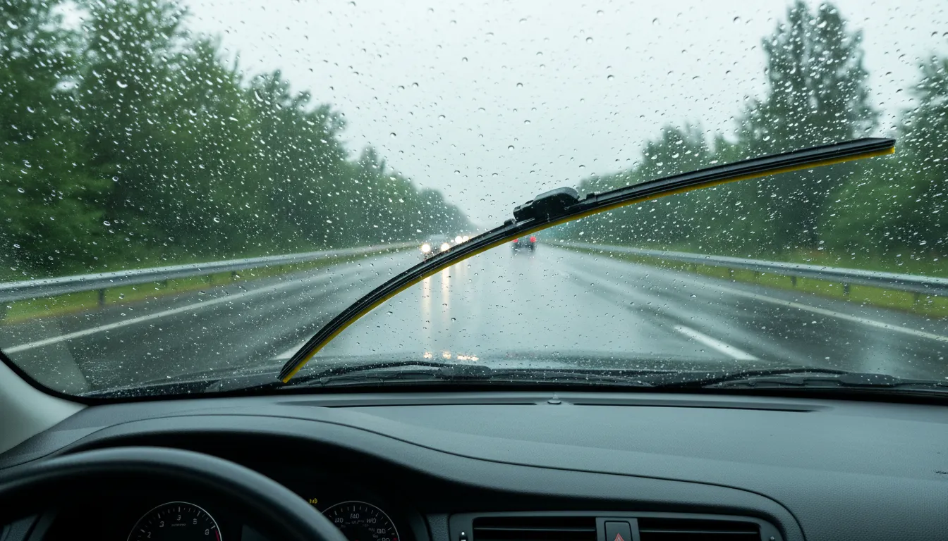 벤딕트 와이퍼 사용 후 운전자가 보는 빗길의 선명한 시야